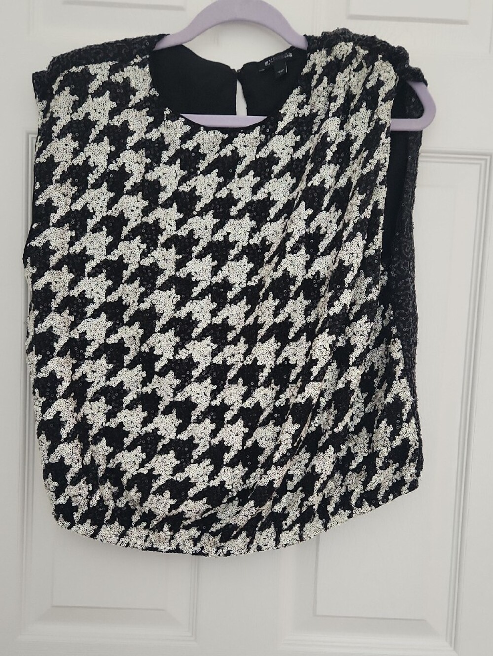 Party Costume Chic Express Black White Houndstooth Sequin Top FLAW - Picture 9 of 9